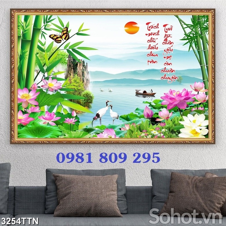 Mẫu tranh hoa sen , gạch 3d trang trí HQ666