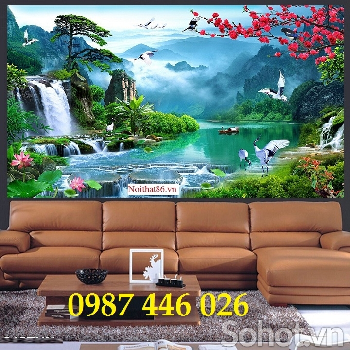 Gạch ốp tường tranh gạch phong cảnh thác nước HP7222