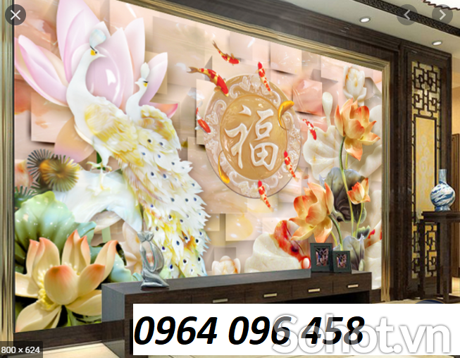 Tranh gạch 3d phong thủy hoa mẫu đơn - CVNN96