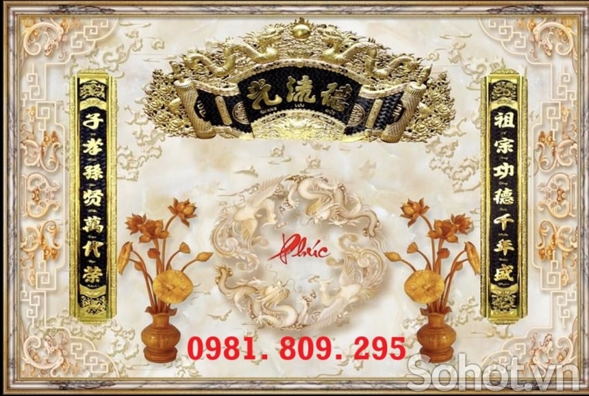 Tranh gạch phòng thờ chữ phúc HS0203