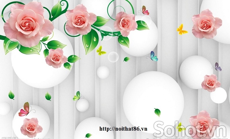 Tranh 3d trang trí hoa hồng-gạch ốp tường