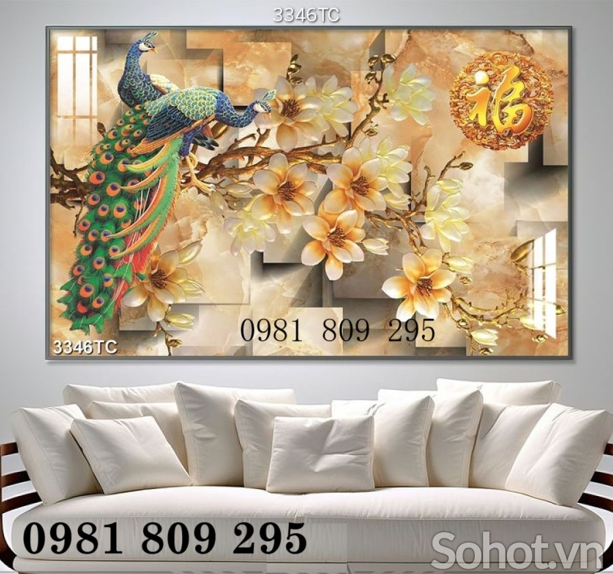 Gạch ốp tường , tranh gạch chim công vợ chồng