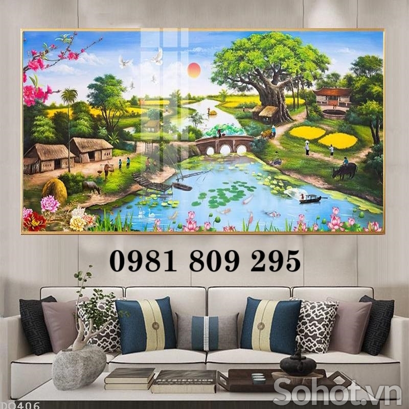 Tranh gạch men làng quê 3d