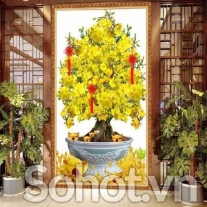 Tranh gạch men 3D hoa mai vàng