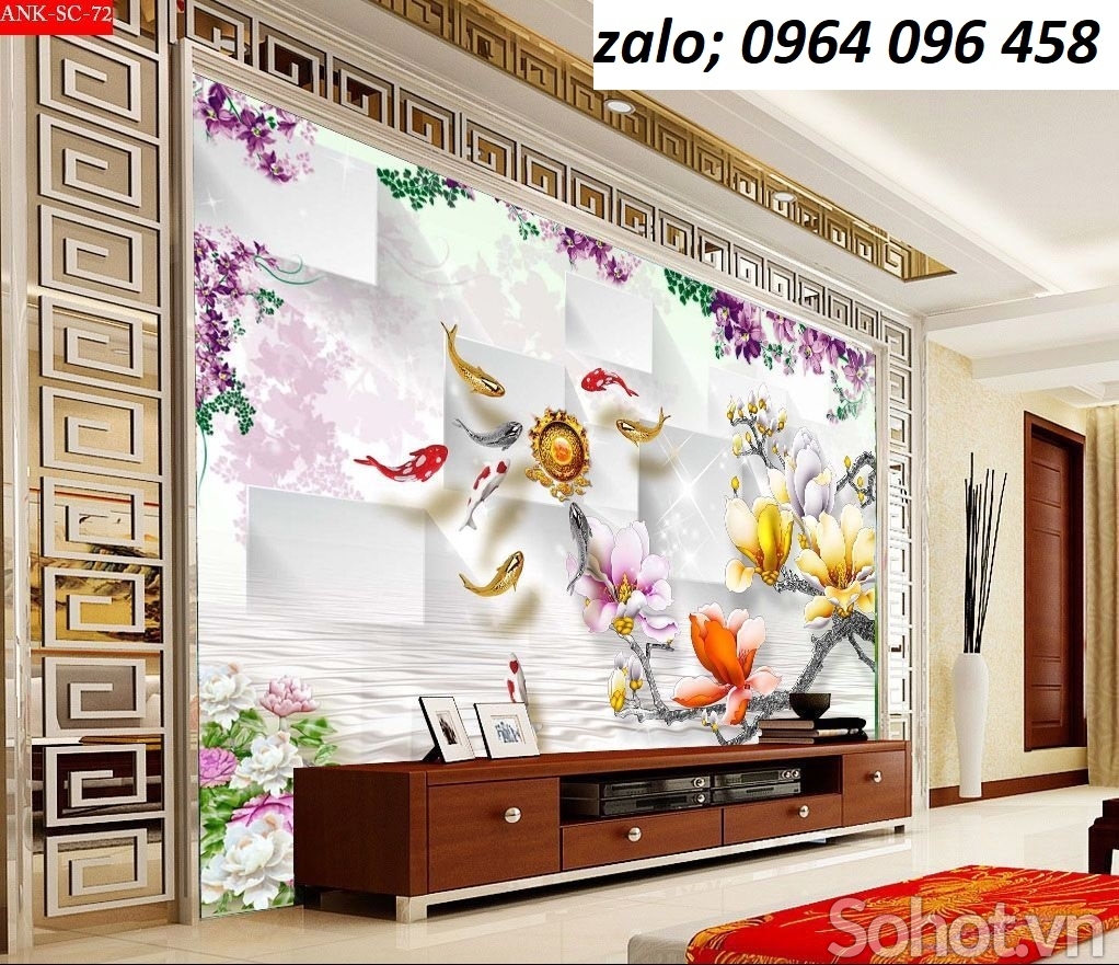 Tranh cá chép 3d - tranh gạch 3d cá chép - 098VN