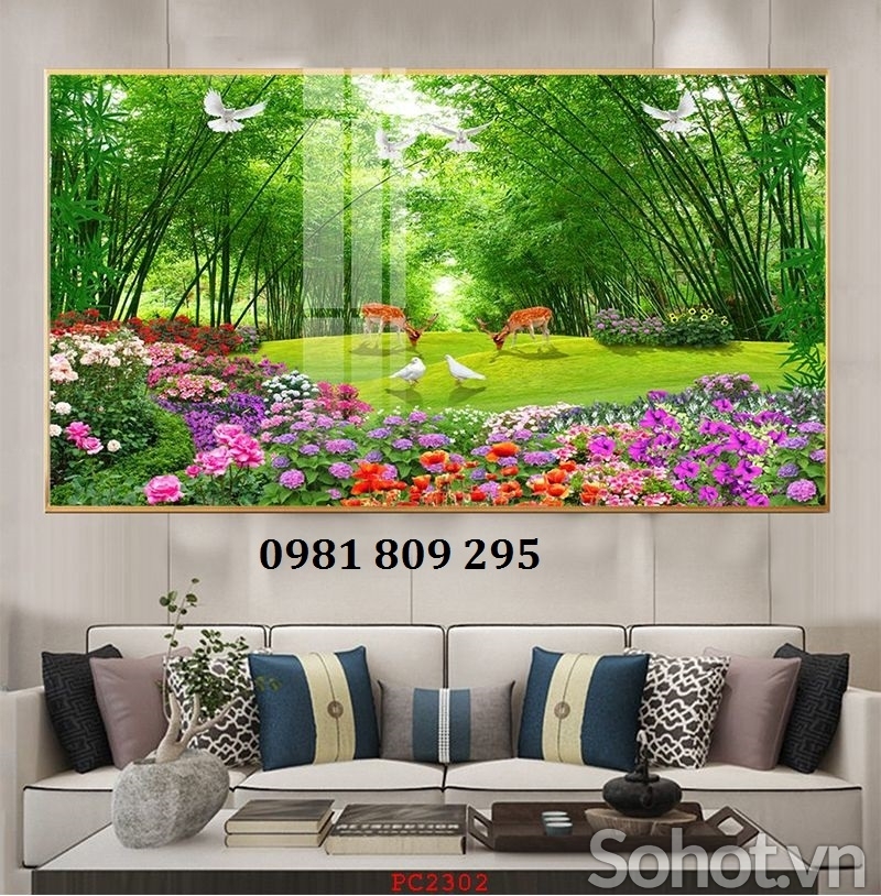 Gạch 3d , tranh gạch men rừng hoa