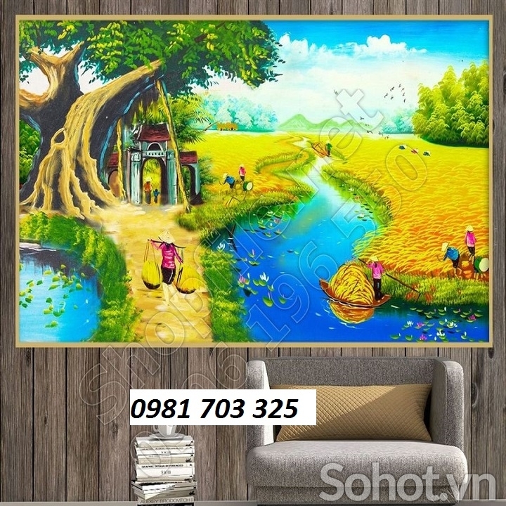 Tranh gạch 3D phong cảnh đồng quê trang trí phòng