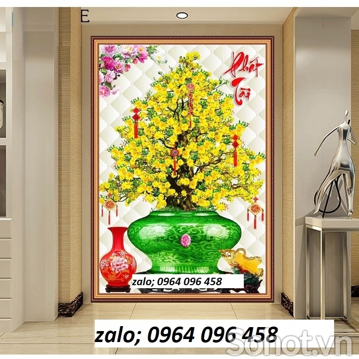 Tranh cây mai 3d - tranh gạch 3d cây mai - KMMM06