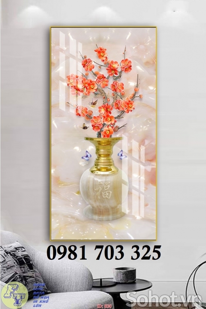 Tranh gạch 3D bình hoa khổ đứng