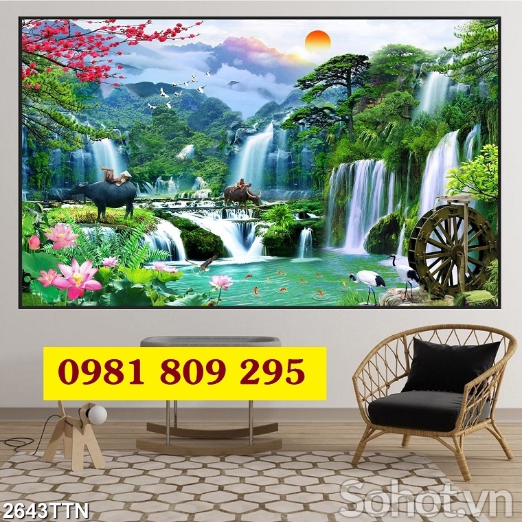 Tranh thác nước , gạch tranh 3d