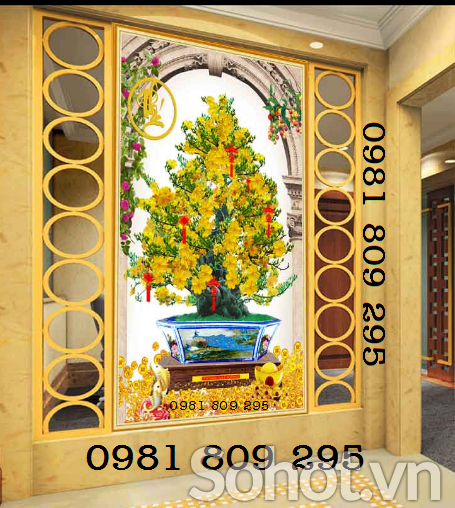 Gạch tranh - cây mai vàng 3d