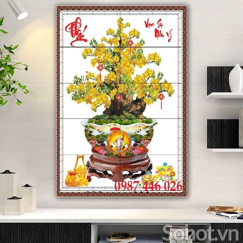 Gạch 3d tranh hoa mai vàng ốp tường