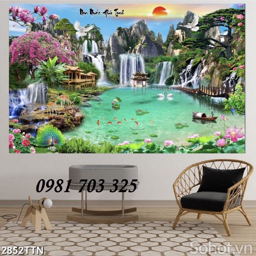 Tranh sơn thủy hữu tình- tranh gạch men 3D phong cảnh