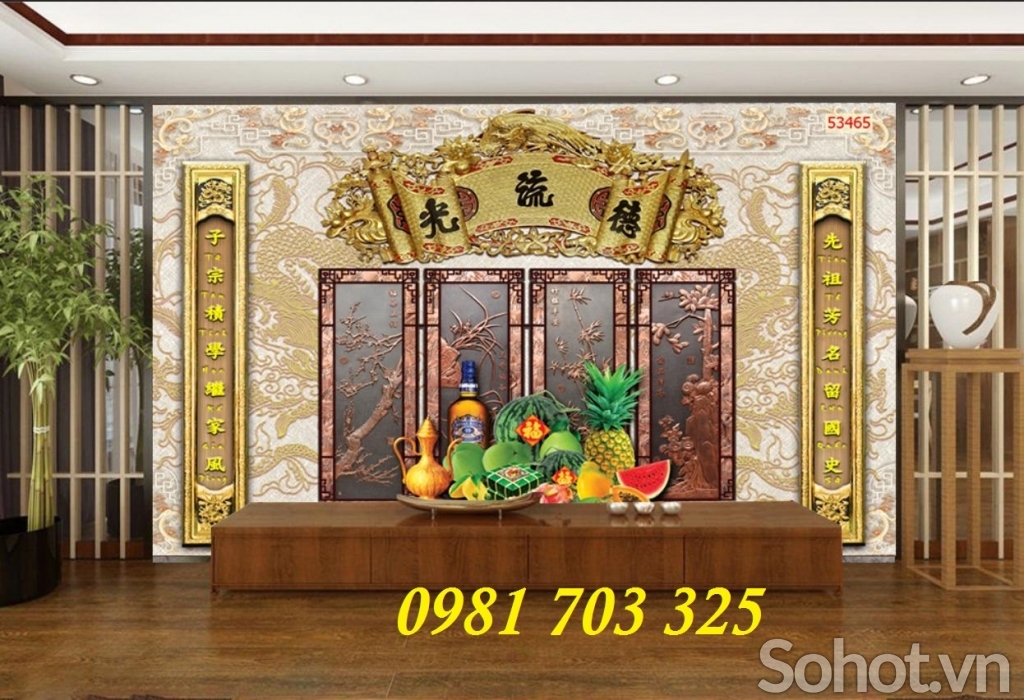Tranh ốp tường phòng thờ- gạch men 3D