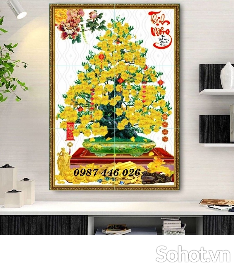 Gạch 3d tranh hoa mai vàng ốp tường