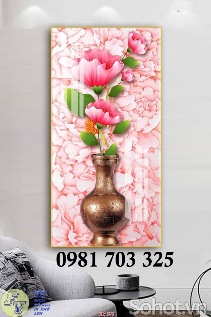 Tranh hoa 3D khổ đứng, tranh gạch ốp tường