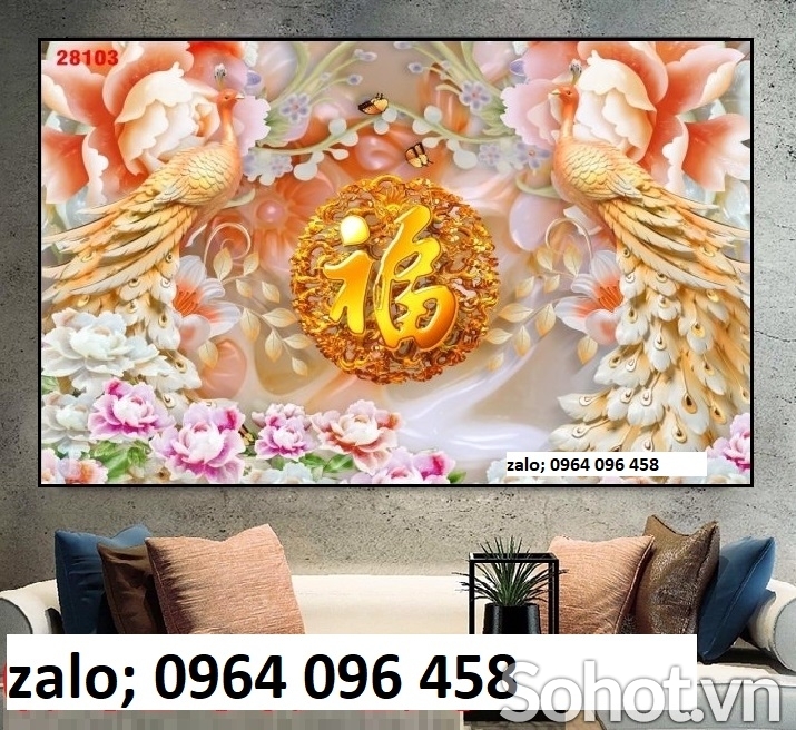Tranh gạch 3d ốp tường tranh chim công - VBB76