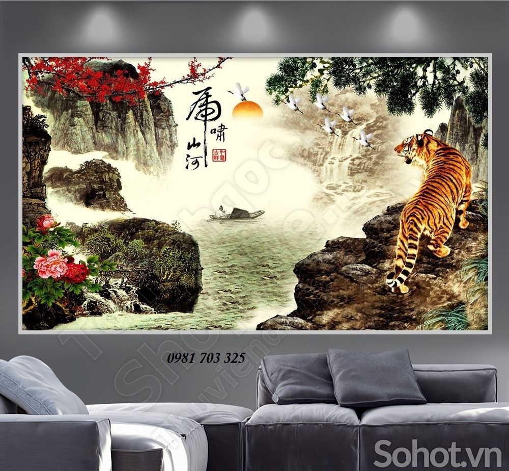 Tranh 3D hổ treo phòng khách