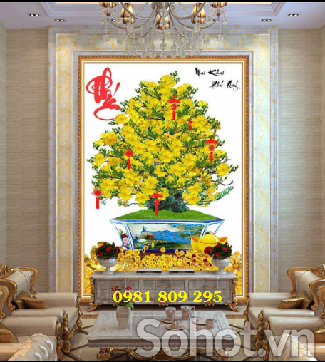 Tranh hoa mai trang trí tường, gạch tranh GP86