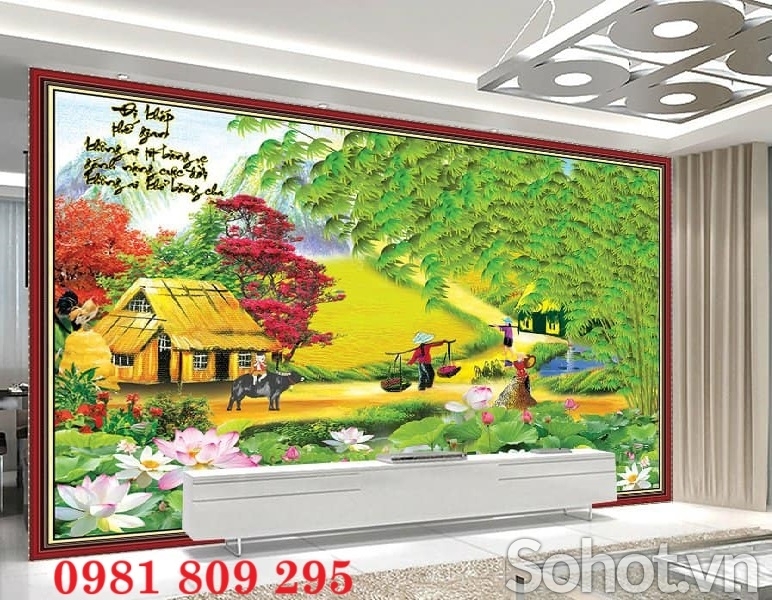 Tranh gạch làng quê , gạch 3d HN838