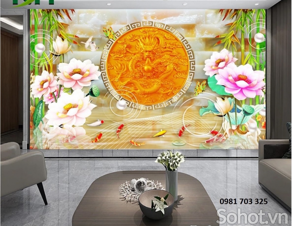 Tranh hoa sen-gạch tranh trang trí