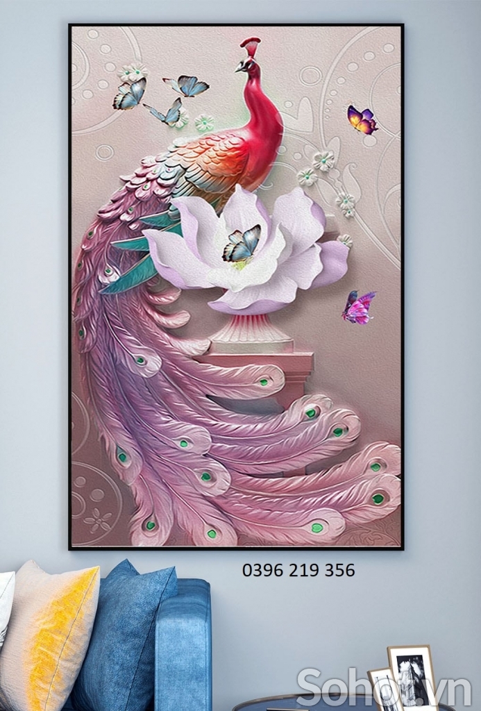 tranh gạch men chim công phong thủy