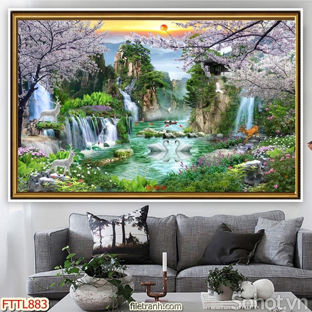 Tranh 3D- Tranh gạch thác nước