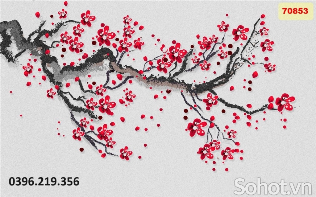 gạch tranh hoa đào 3D trang trí