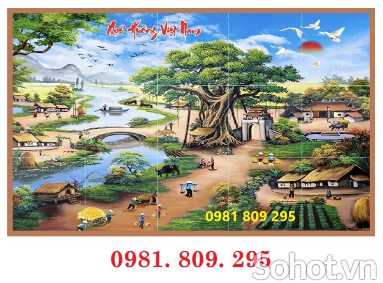 Tranh gạch men, tranh 3d ốp tường làng quê