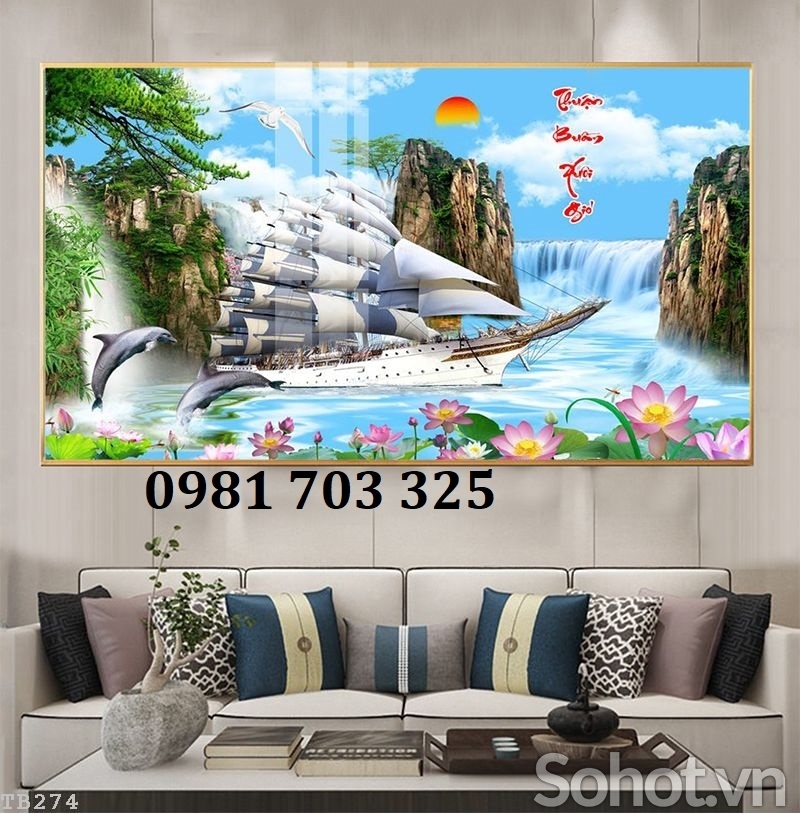 Gạch tranh phong thủy thuyền buồm 3D