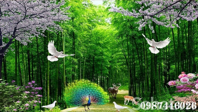 Gạch tranh hàng tre xanh HP7384