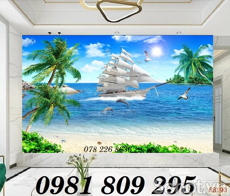Tranh 3d , gạch ốp tường thuyền buồm