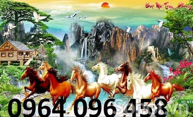 Tranh gạch 3d phong thủy 8 con ngựa - TKMN8