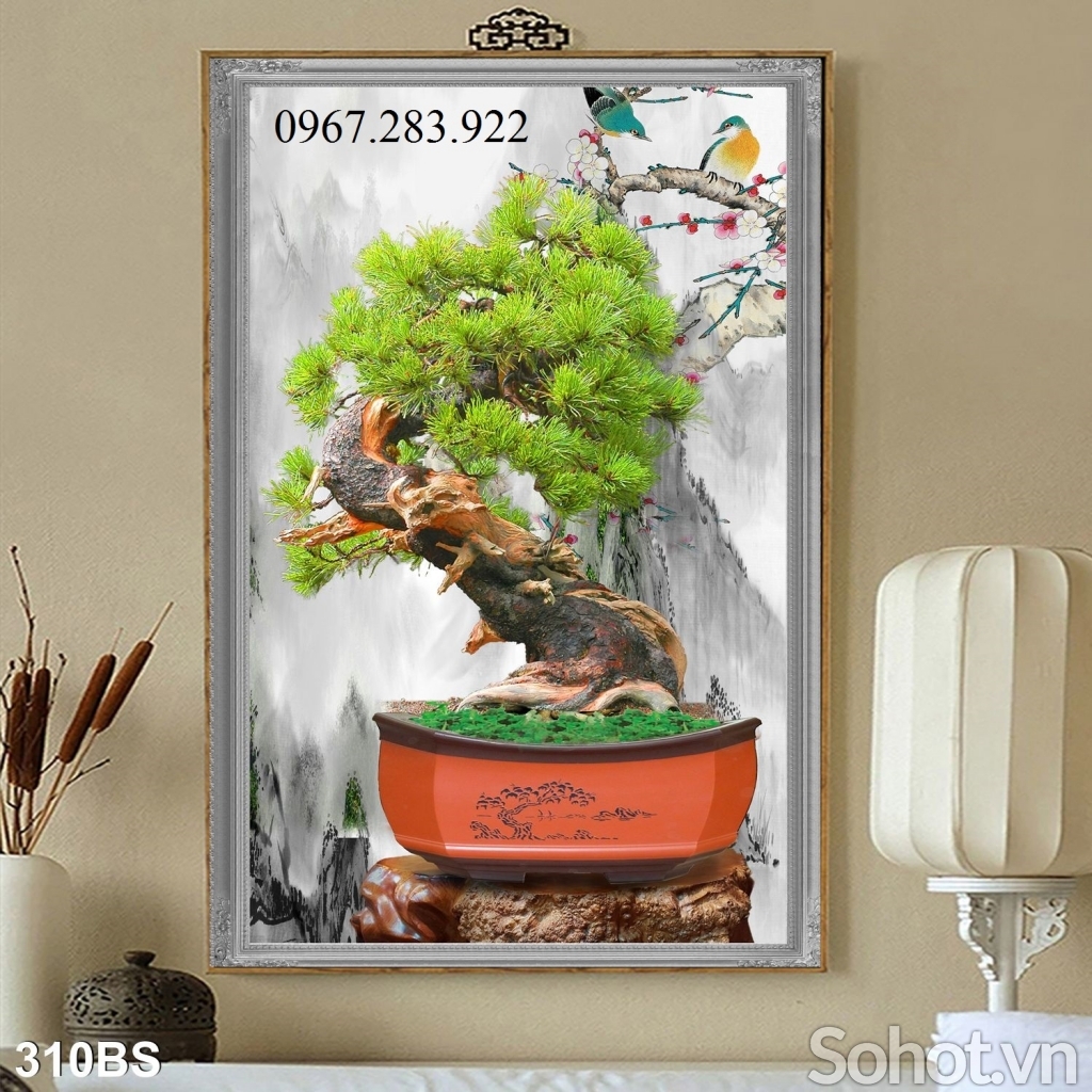 Tranh tường trang trí hoạ tiết cây bonsai