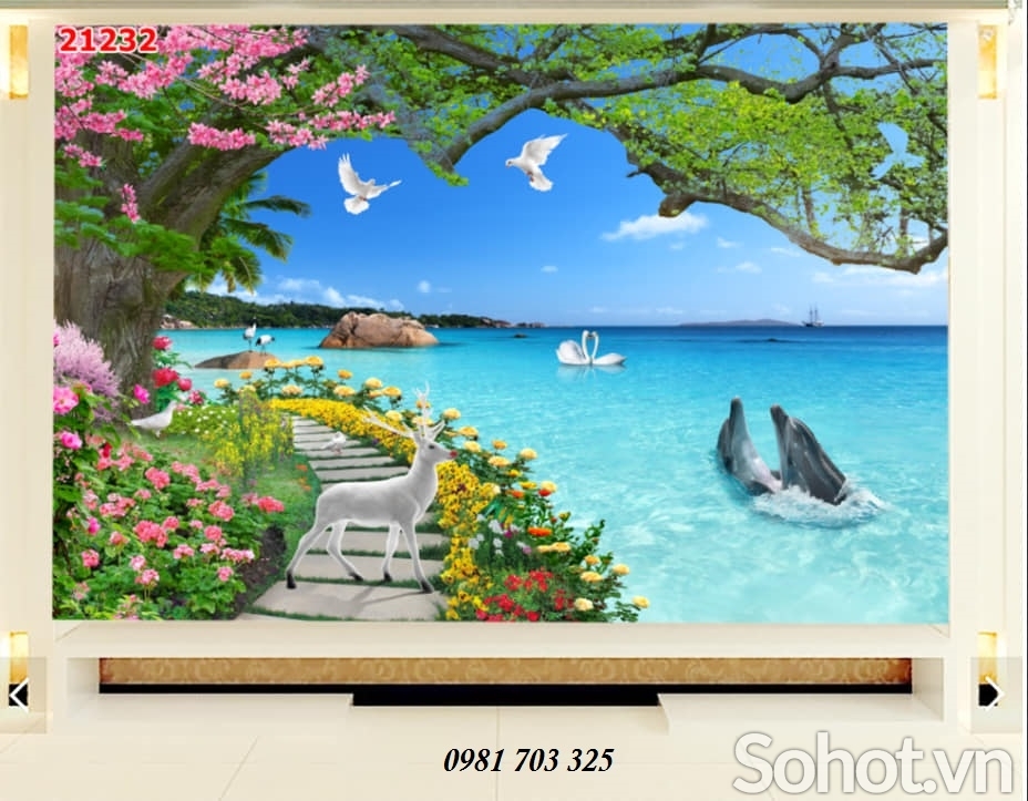 Tranh gạch 3D cá heo- gạch tranh trang trí