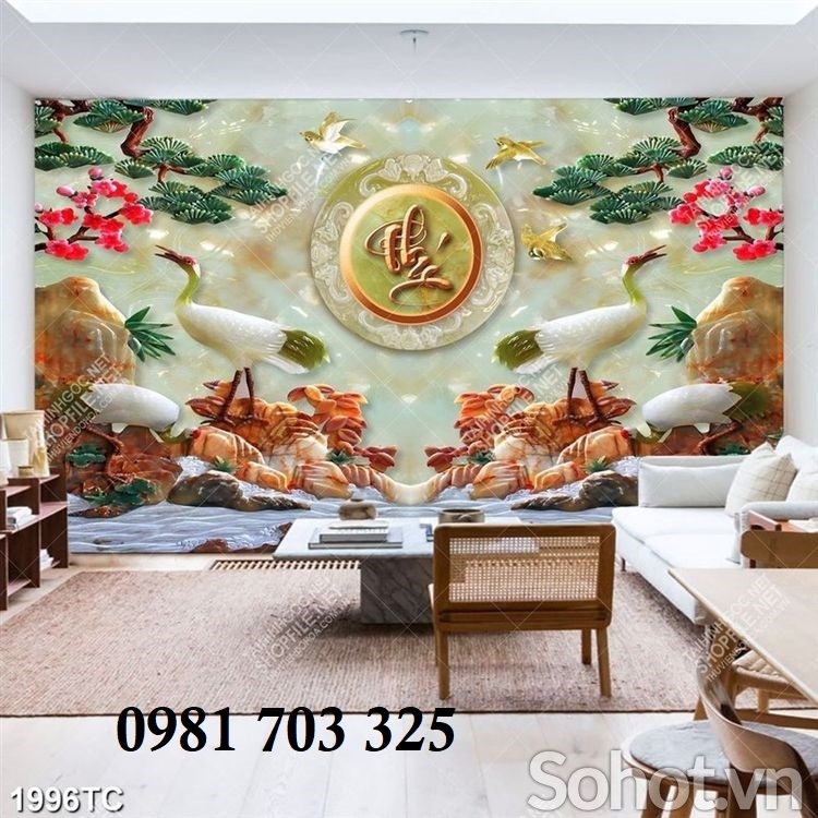 Tranh gạch phong thủy tùng hạc