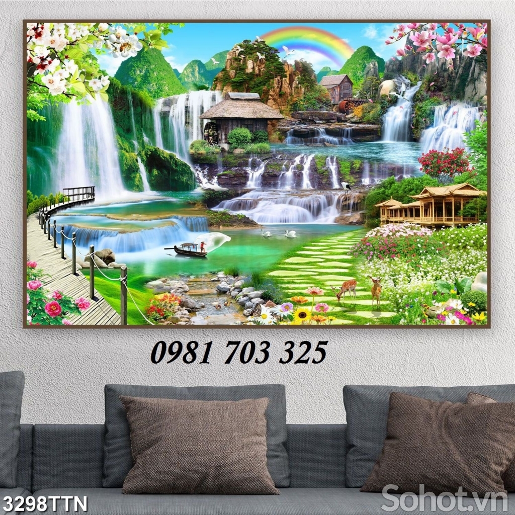 Tranh gạch men 3D thác nước