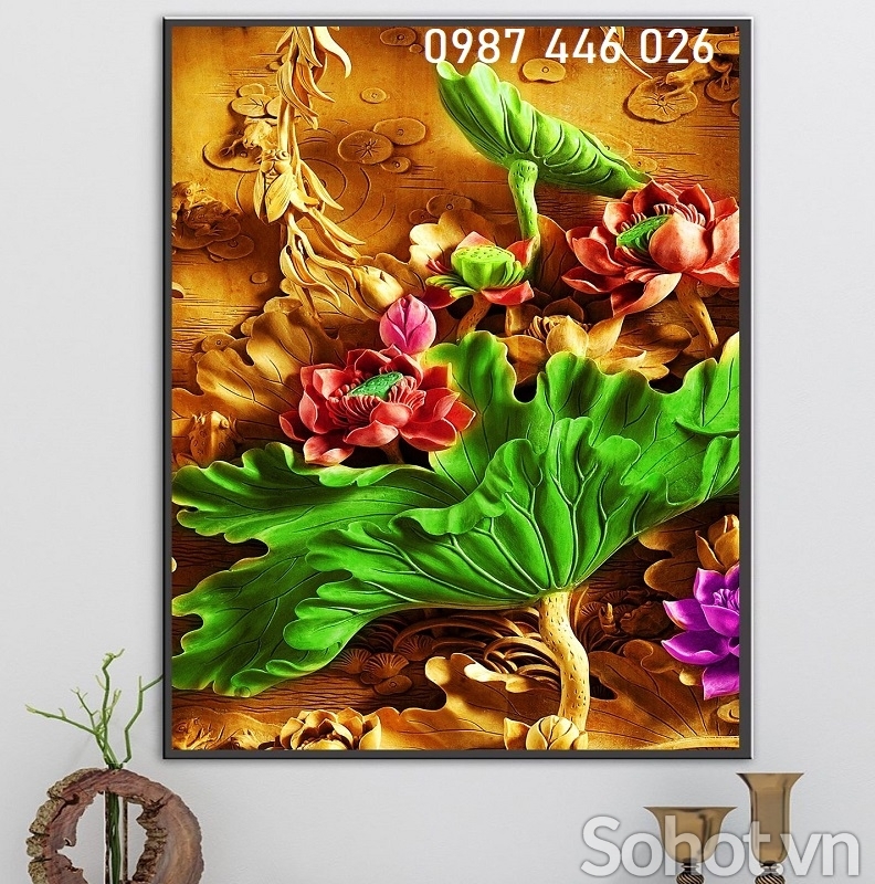 Tranh gạch men hoa sen ốp tường đẹp HP72932