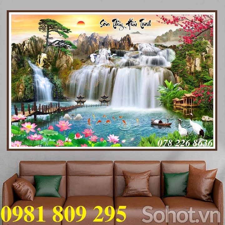 Tranh phong cảnh sơn thủy hữu tình-Tranh 3D phòng khách