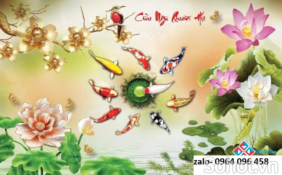 Tranh gạch 9 cá quần tụ - MVB94