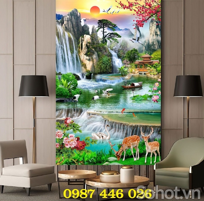 Gạch 3d tranh gạch men thác nước HP97