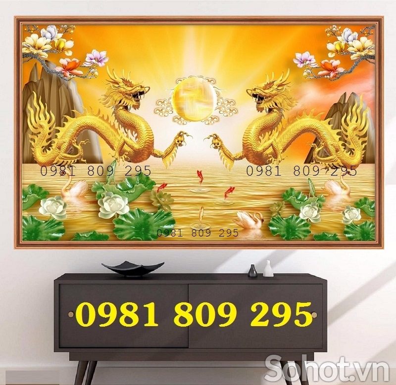 Tranh gạch men 3d rồng vàng