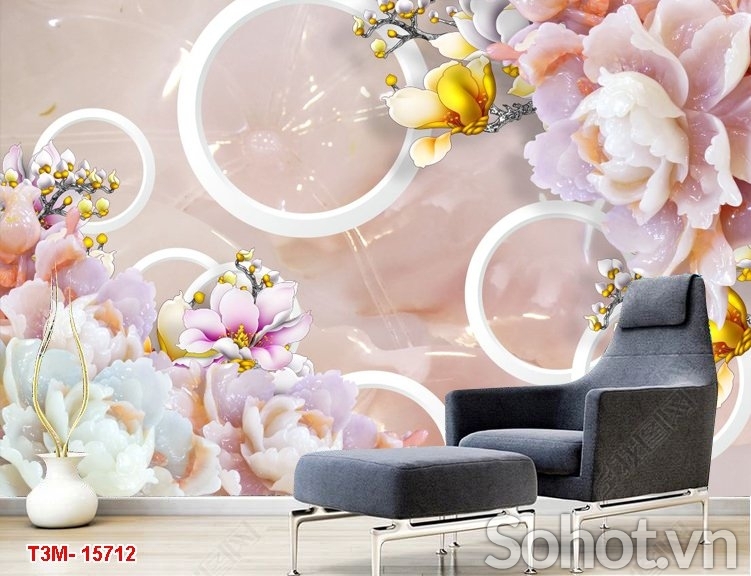 Gạch tranh hoa mẫu đơn đẹp 3D