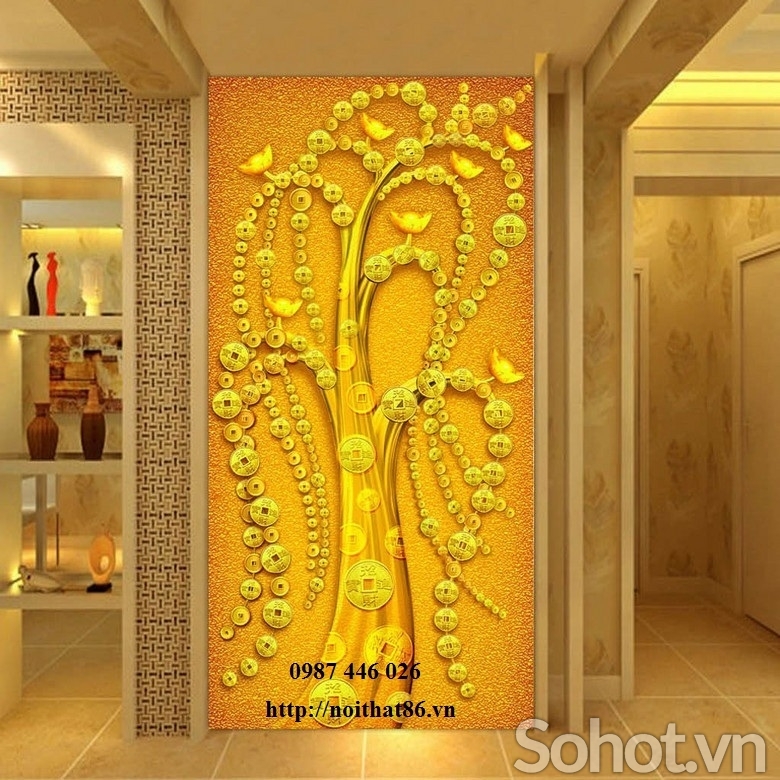 Tranh gạch cây tiền lộc vàng HP7823