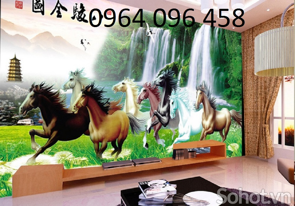 tranh ngựa phòng khách 3d