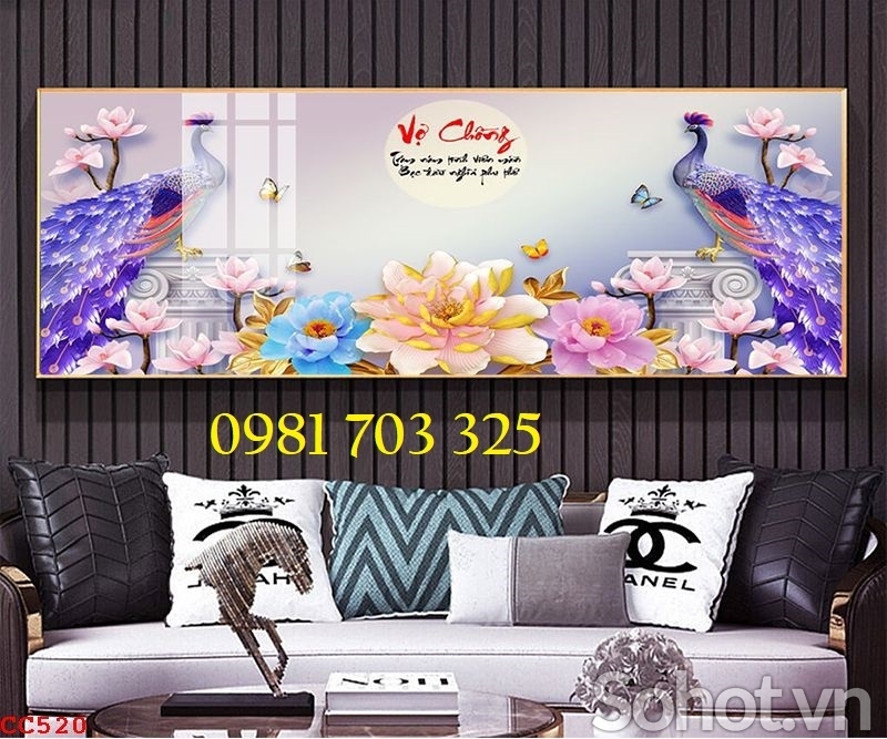Gạch tranh 3d chim công mẫu đơn
