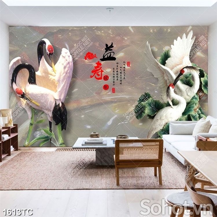 Gạch tranh 3D chim hạc đẹp