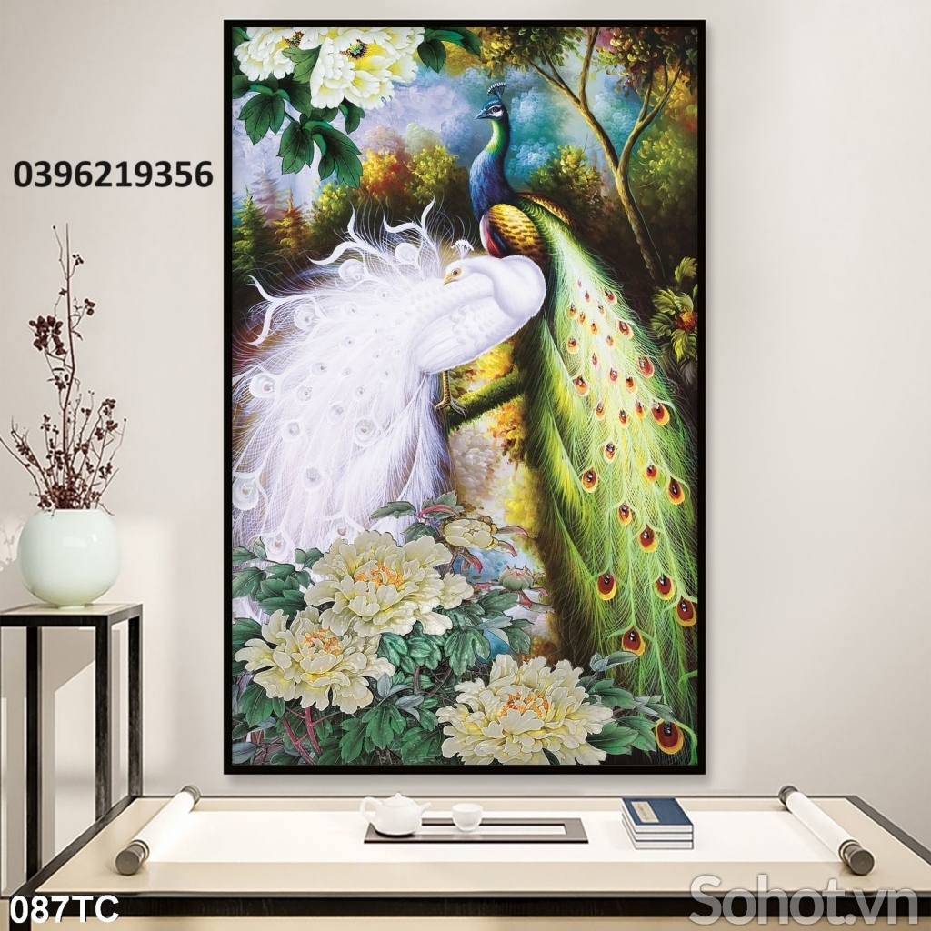 Tranh gạch chim công mẫu đơn 3D