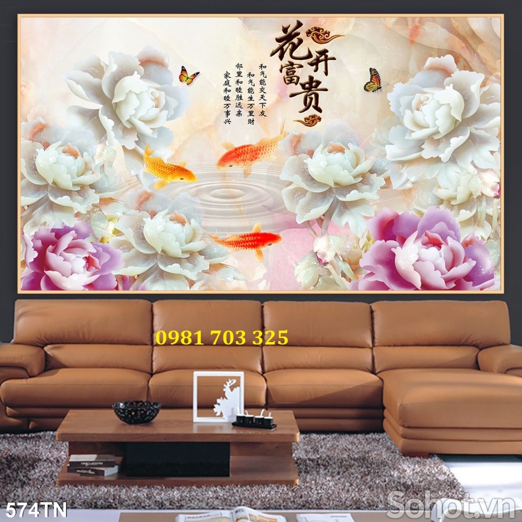 Tranh gạch hoa mẫu đơn sứ ngọc dán tường