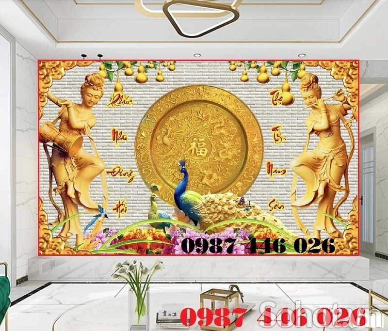 Tranh 3d gạch ốp tường chim công